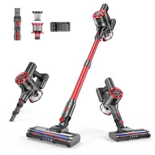 Image of Comvtu 2600mAh Detachable Battery, Powerful Vacuums with 2 Adjustable Modes, Lightweight Portable Stick Vacuum for Home (Deep Red)