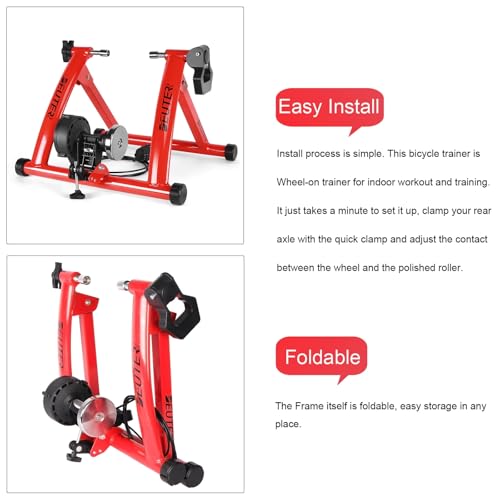 Image of Bike Trainer, Magnetic Bicycle Stationary Stand for Indoor Exercise Riding, 26-29 inch & 700C Wheels, Quick Release Skewer & Front Wheel Riser Block Included