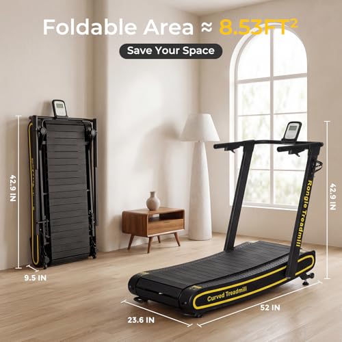 Image of Curved Treadmill with Non-Electric Motorized, Rubber Track and Non-Slip, Foldable Self-Propelled Treadmill with LED Display for Home, Running Training, No Assembly Required 350LBS