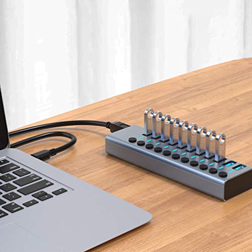 Lurrose Hub USB 3. 0 Alimentado 11 Portas de Alumínio Hub USB Expansor Oferece Portas USB Extra para
