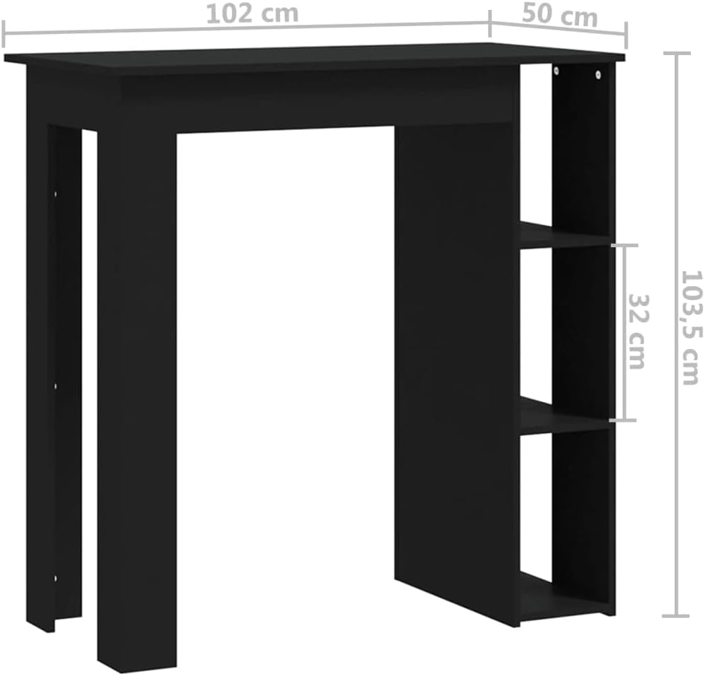 Modern Design Black Engineered Wood Bar Table with Built-in Shelves and Matte Finish for Dining Kitchen Living Room, 40.7 Inches Tall, Seats 4 People, Durable and Easy