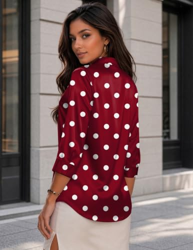 Image of Zeagoo Womens Satin Blouses Button Down Shirts 3 /4 Sleeve Dressy Tops S-2XL