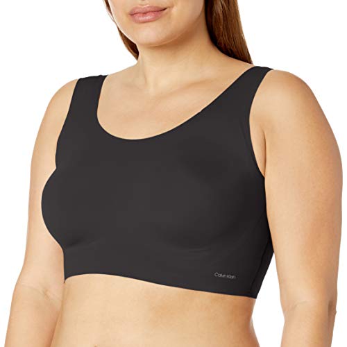 Calvin Klein Women's Plus Size Invisibles Comfort Seamless Lightly Lined V Neck Bralette Bra, Black, 1X