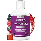 Hierro Suplemento y Vitamina C, B6, B9, B12 | Reduce el Cansancio y la Fatiga, Máxima Absorción Líquida, Fácil y Rápido de Tomar | Apto para Adultos y Niños | Sabor Frutos Rojos, 500 ml (25/50 días)