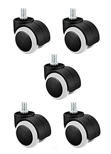 Image of K25 Nylon Heavy-Duty Caster Wheels Set of 5 Multi-Purpose Screw Type Revolving Castor Tyres for Home Office & Gaming Chair (Black and White)