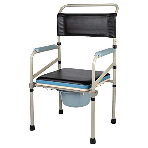VONOYA Lightweight Bedside Commode w Removable Seat Pad, Portable Foldable Commode Chair with Built-in Toilet for Disabled People The Elderly & Others up to 150 kg, Adjustable Height Folding Stool Cover