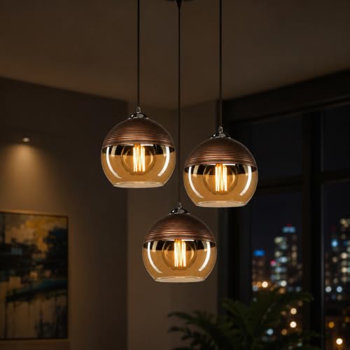 Image of Decorative Glass Pendant Light for Ceiling | Golden Luster Hanging Lamp with E27 Holder | Ceiling Light Chandelier for Living Room, Dining Area, Bedroom, Balcony & Cafes (Bulb Not Included)