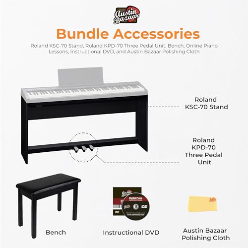 Image of Roland FP-30X 88-Key Digital Piano - Black Bundle with KSC-70 Stand, KPD-70 Three Pedal Unit, Bench, Online Lessons, Austin Bazaar Instructional DVD, and Polishing Cloth