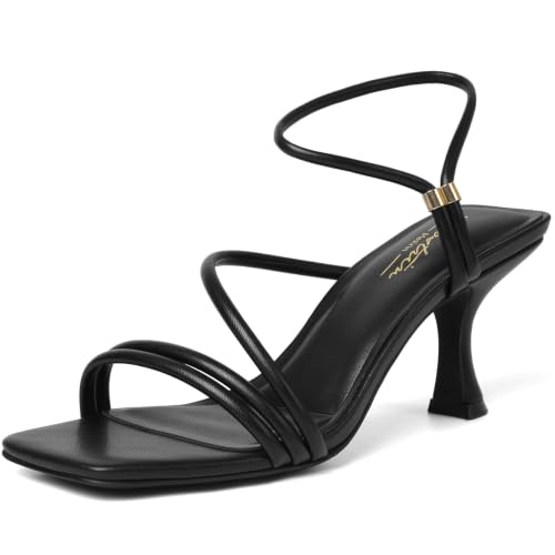Image of Mostrin Womens Sandals Strappy Heels for Women Ankle Strap Lace Up Heels Square Open Toe Heels Tie Up Stiletto High Heeled Sandals for Prom, Party, Daily Wear