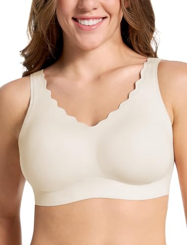 Image of COMFELIE Wireless Bra Seamless Comfort Everyday Bra for Women, Breathable Seamless Bra with Scallop Edges