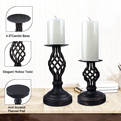 Polarpra Black Pillar Candle Holder, Metal Vintage Candle Holders For Pillar Candle - Set Of 2 Candlestick Holders Stand, Table Decorations Centerpiece For Living Room, Gifts, Wedding(6", 8") #TOP1