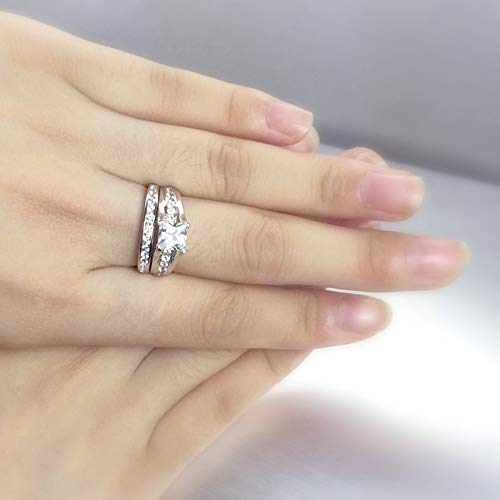 Stainless Steel Princess Cut Wedding Engagement Anniversary Statement Bridal Halo Ring Set2
