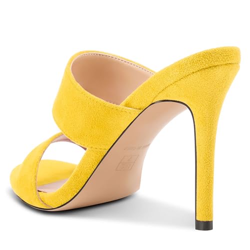 Image of NobleOnly Womens Round Open Toe Heeled Sandals Two Strap Stiletto High Heel Sandals Backless Dress Slip-on Mules Sandals 3.9 Inches Heels
