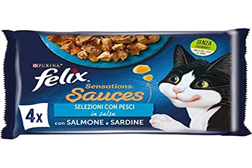 Felix Sensations Nassfutter für Erwachsene Katzen in Sauce mit Lachs und Sardinen, 48 Beutel à 85 g