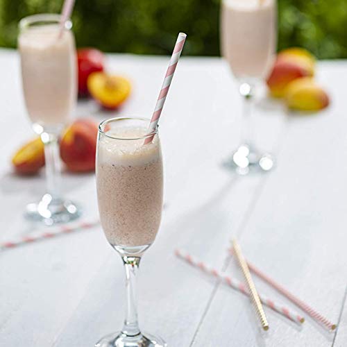 [200 Pack] Pink & Gold Paper Drinking Straws 100% Biodegradable Multi-Pattern Party Straws For Birthday, Wedding, Bridal, Baby Shower, And Holiday Decoration #TOP6