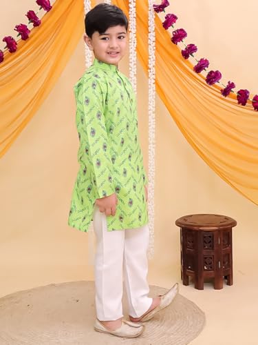 Image of AJ DEZINES Boys Cotton Full Sleeve Letter Printed Kurta Pajama Set for Kids - Ethnic wear | Special Occasion & Traditional Outfit |Boys Kurta Set - Regular Fit