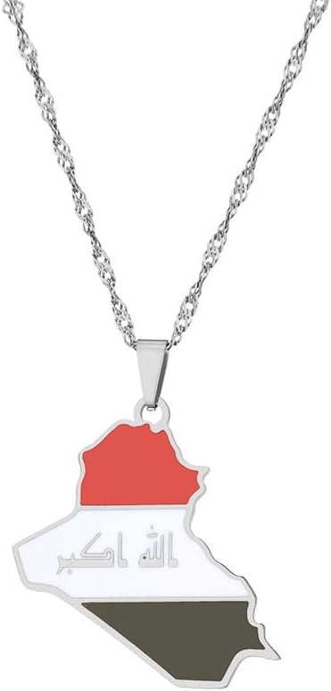 Iraq Map and Flag Necklace for Women Men, Iraqi Necklace Pendant Charm, Stainless Steel Map Jewelry Accessories