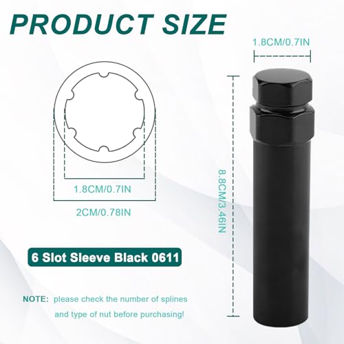 Image of 6 Spline Lug Nut Socket,Wheel Lock Key Removal Tool,Replacement for Aftermarket 6Spline Lug Nuts for 19 mm (3 /4 Inch) & 21 mm (13 /16 Inch) Hex Socket Wrench (6 Spline)