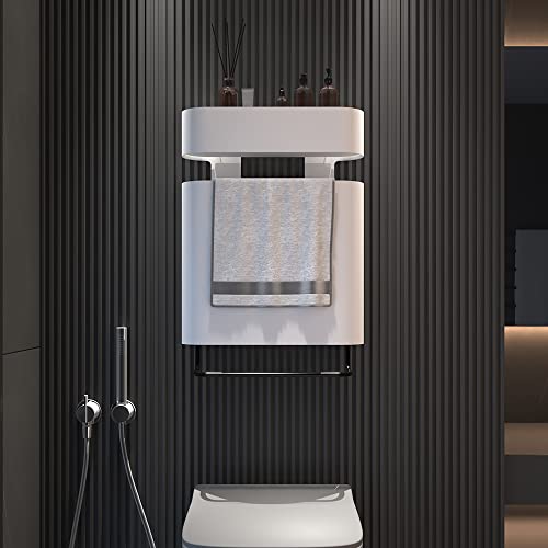 Electric Heated Towel Rack Wall Mounted Towel Warmer With Hanger, Plug-In Electric Heating Bath Towel Warming For Bathroom Hot Towel Drying Rack (Vertical Rack With Shelf - (Warm White)) #TOP6