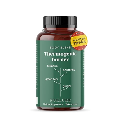 Nullure Termogénico Quemagrasas Potente para Adelgazar Natural | Fórmula termogénesis | Vegano | Té Verde + Cúrcuma + Resveratrol + Berberina + Gengibre + Ajo + Piperina | 120 cápsulas (2 meses)