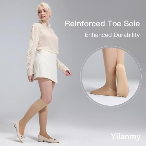 Yilanmy 6 Pairs Knee High Stockings for Women, 30D Sheer Nylon Knee High Hose Non Slip Calf Stockings with Reinforced Toe4