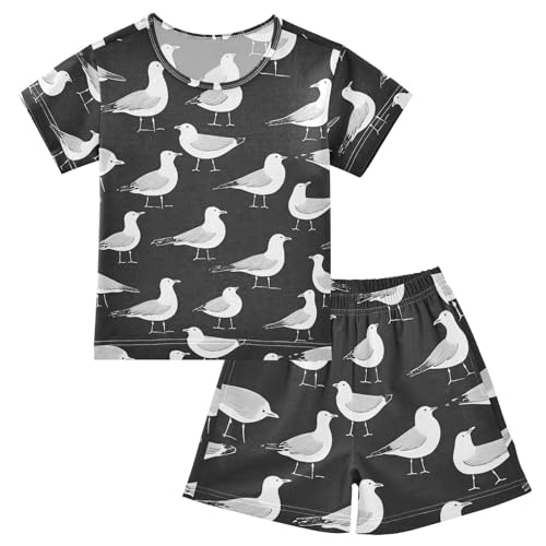 ALAZA Seagull Black Pajamas Set Short Sleeve Cotton Sleepwear Summer Pjs 2 Piece 5-14Y