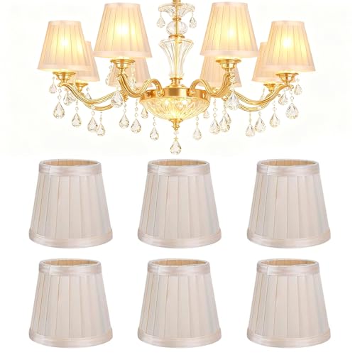 6 Stück Kleine Lampenschirme Aufstecken E14 Gold Plissee Stoff Lampenschirm 12 x 11 x 8,5 cm Modern Simple Clip on Lampshades für Kronleuchter Wandleuchte Stehlampe