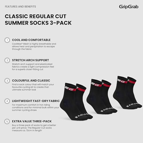 GripGrab Classic Regular Cut Summer Cycling Socks Single & Multipack Bicycle Socks Coolmax Spinning Indoor Cycling Socks2