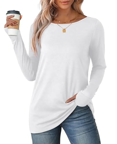 OFEEFAN Long Sleeve Shirts for Women Tunic Tops Thumb Hole Oversized Tshirts Fall Outfits3