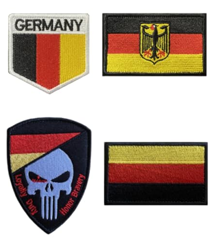 TAKONE Deutschland Patch Klett – 4er Set Gestickte Deutschland Flaggen Patches, Hochwertig und Langlebig – Für Kleidung, Rucksack, Weste, Uniform, Taktische Ausrüstung