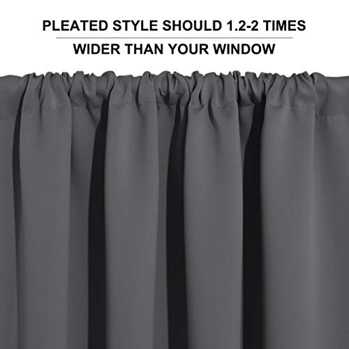 RYB HOME Blackout Curtains for Bedroom, Small Window Valances Tiers Curtain Set Light Block Privacy Drapes for Kitchen Kids Nursery Bathroom, W 52 x L 36 per Panel, Grey, 1 Pair