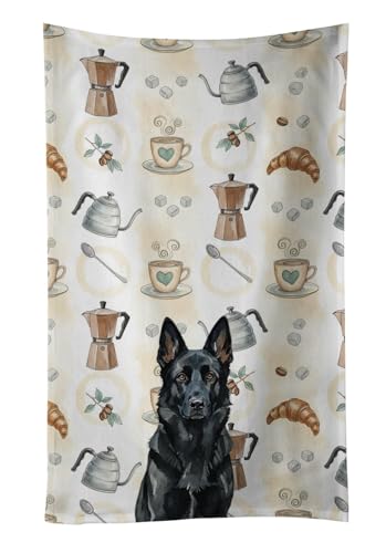 Caroline's Treasures Black German Shepherd Coffee Bar Kitchen Towel Velour Plush Front and Cotton Loop Back Machine Washable