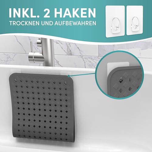 Engelbach® Badewannenmatte rutschfest Inkl. 2 Haken zum Trocknen 88x40cm - Antirutschmatte Badewanne 100% BPA-Frei - Badewanneneinlage schimmelresistent & maschinenwaschbar
