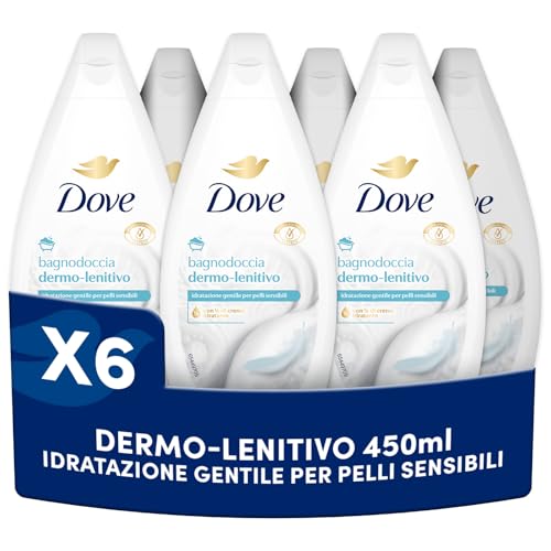Dove Bagnodoccia Dermo Lenitivo 450 ml, Bagnoschiuma Delicato per Pelli Sensibili con 1/4 Crema Idratante Detergente Corpo Nutriente e Idratante per Pelle Morbida e Liscia