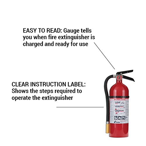 Kidde 466425 Multi-Purpose Fire Control Fire Extinguisher, UL rated 3-A, 40-B:C, Easy to Read Gauge, Easy to Pull Safety Pin