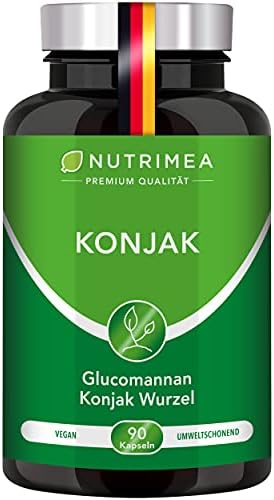 Glucomannan aus Konjak Wurzel | Hochdosiert mit 95% pro Kapsel | Nutrimea | Natürliche Ballaststoffe | 90 Kapseln 100% Vegan | Abnehmen | GVO-frei | Glutenfrei | Laktosefrei | Prem
