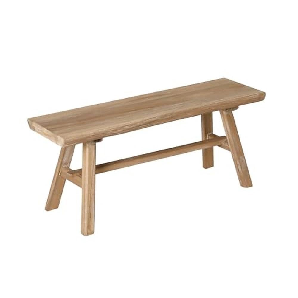 Banco Madera Maciza de Estilo WABI Sabi-Banqueta de Madera Envejecida con Diseño Rústico-Asiento de Madera Natural para Recibidor, Salón, Dormitorio, Comedor y Pasillo 100x32x41cm XZ-24895