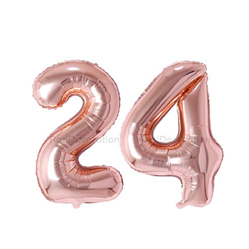 Image of Rozi Decoration 16? Inch Rose Gold Number Foil Balloons Twenty Four for Birthday Decoration | 24 Balloon Numbers | 24 Birthday Decoration Items | 24 Anniversary Decoration Pack of 2 Pcs