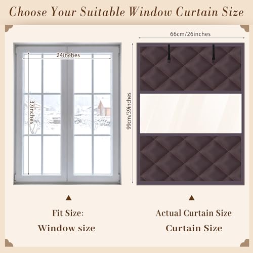 Fanfanwin 1 Set Window Insulation for Winter 39 x 26 Inch Thermal Insulated Window Cover with Fastener Winter Insulation Kit Oxford Cloth 2 Layer Thick Cotton Filled for Cold Weather Keep Warm Brown by Fanfanwin - Image 2