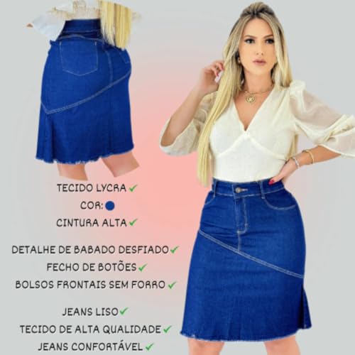 SAIA JEANS MODA EVANGÉLIA SAIA COMPRIDA JEANS C/ELASTANO TEMOS PLUS SIZE - 2800 (BR, Numérico, 40, R