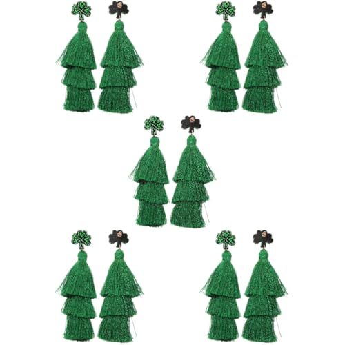 Pendientes verdes con borla de hilo de algodón para fiesta irlandesa ABOOFAN 5 pares