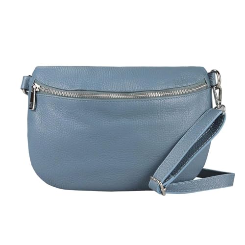 ITALYSHOP24 OBC Made in Italy Damen Leder Tasche Gürteltasche Crossbody Hüfttasche Bauchtasche Umhängetasche Cross-Over Bodybag Schultertasche Handytasche (Jeansblau)