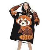 Oudrspo Sudadera con Capucha y Manta de Franela Suave y Larga con diseño de Panda Rojo de Dibujos Animados para Hombre y Mujer