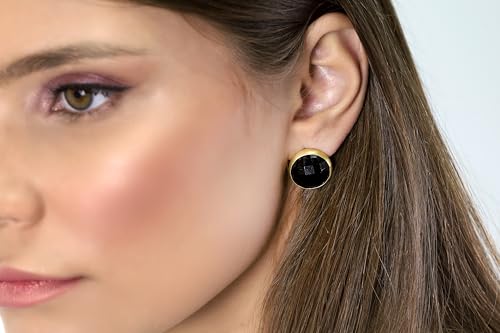 Boucles d'oreilles onyx noir anti irritation avec clous dorés