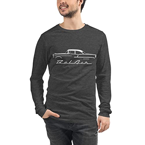 1955 Chevy 55 Belair Bel Air Outline Antique American Collector Car Unisex Long Sleeve Tee Black Heather
