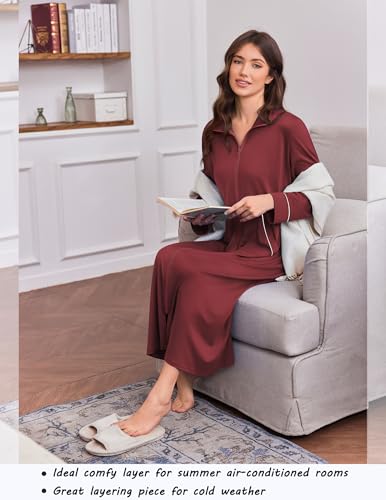 Image of Ekouaer Zipper Robes for Women Long Sleeve Lightweight House Coats with Pockets Zip Up Bathrobe Loungewear S-3XL