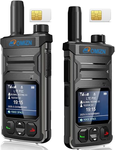OMIZN T6 Ultra-Thin Global Walkie Talkie Unlimited Range Nationwide Portable PoC Two Way Radio Long Range Zinc Alloy Shockproof AES256 Noise Reduction Type-C Charging Black 2 Pack