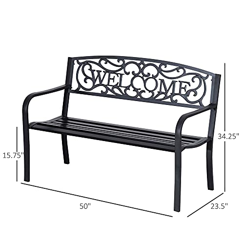 Outsunny 50" 2-Person Garden Bench Loveseat With Cast Iron Decorative Welcome Vines, Outdoor Patio Bench For Backyard, Porch, Entryway #TOP2