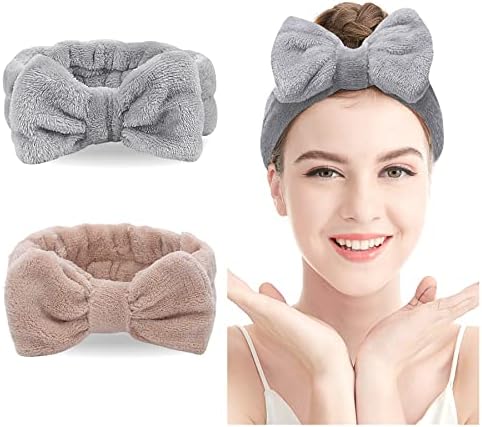 Spa Headband  3 Pack Bowknot Hair Bands Makeup Head band Women Coral Fleece Elastic Headband Washing Face Hair Wrap For Facial Cosmetic Shower Yoga Sports