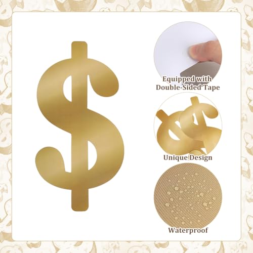 CRAFTYMELODY 16 Stück Papier Dollarzeichenbanner Mit 6 Aufkleberbögen Dollar Motto Partydekoration Geburtstagsdeko Geld Silhouette Dunkelgoldgelb